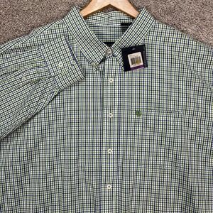 IZOD Shirt Mens 2XL Green Blue Gingham Check Long Sleeve Button Down Woven
